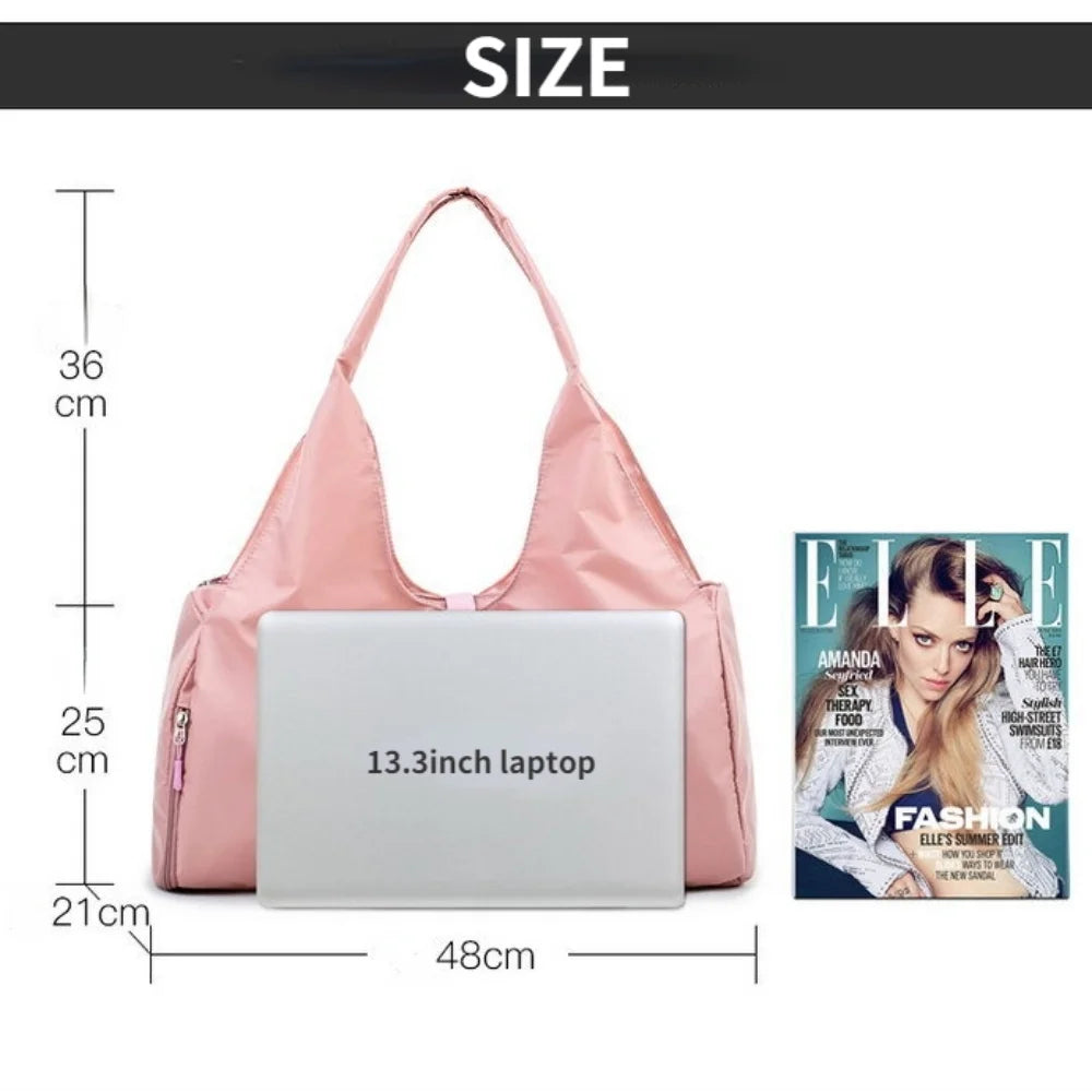 Yoga Bag Large Gym Bag for Women, Sports Bag with Shoe Compartment, Lightweight Waterproof Duffel Bag, Multi-Functional Travel Bag, Pink
